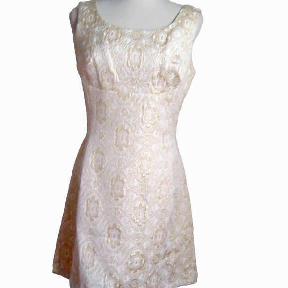 VINTAGE 1960S IRA CURTIS GOLD BROCADE JEWEL MINI DRESS M - Picture 8 of 16
